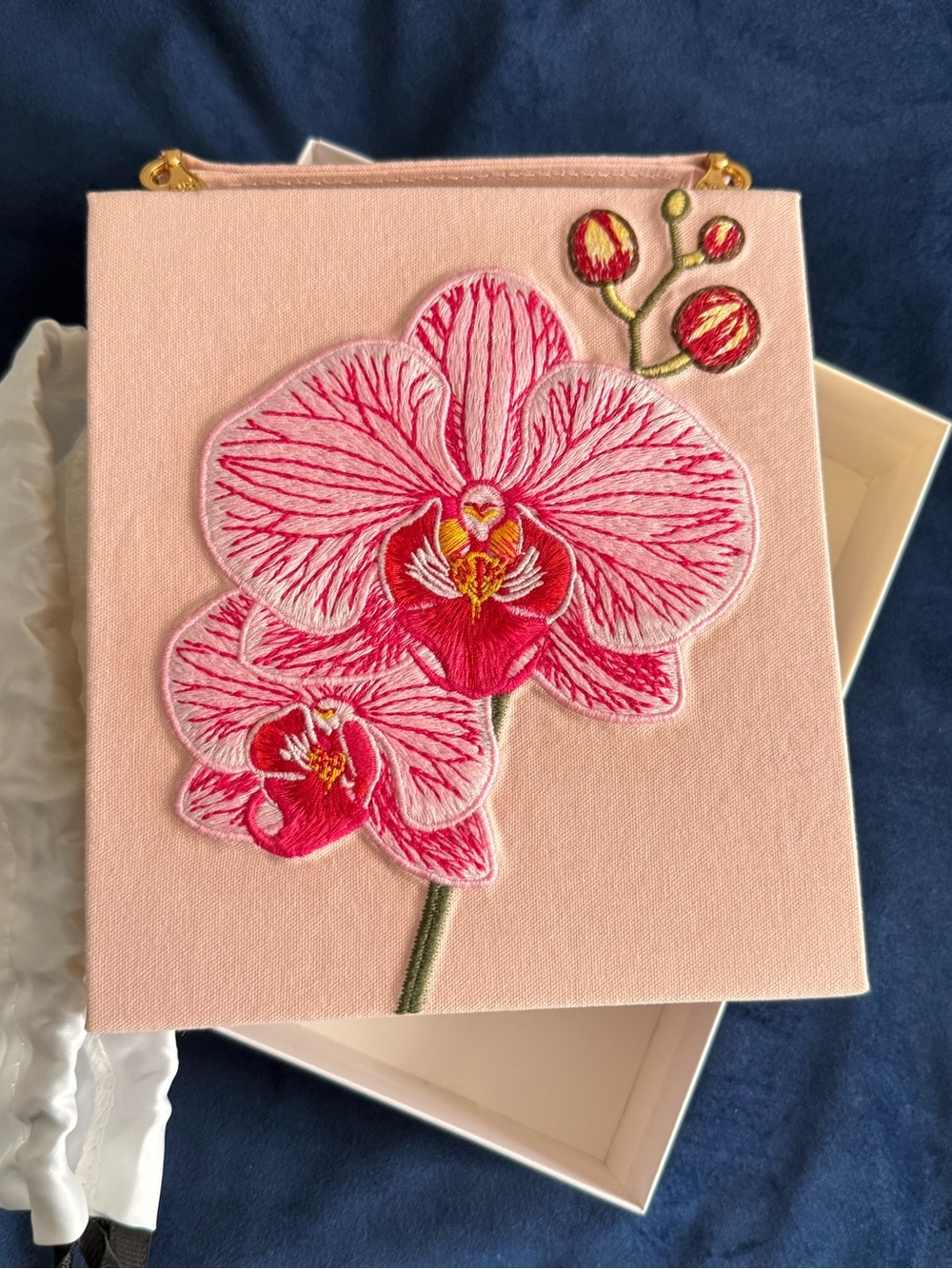 JW PEI Pink Orchid Appliqué Shoulder Bag with Gold Hardware